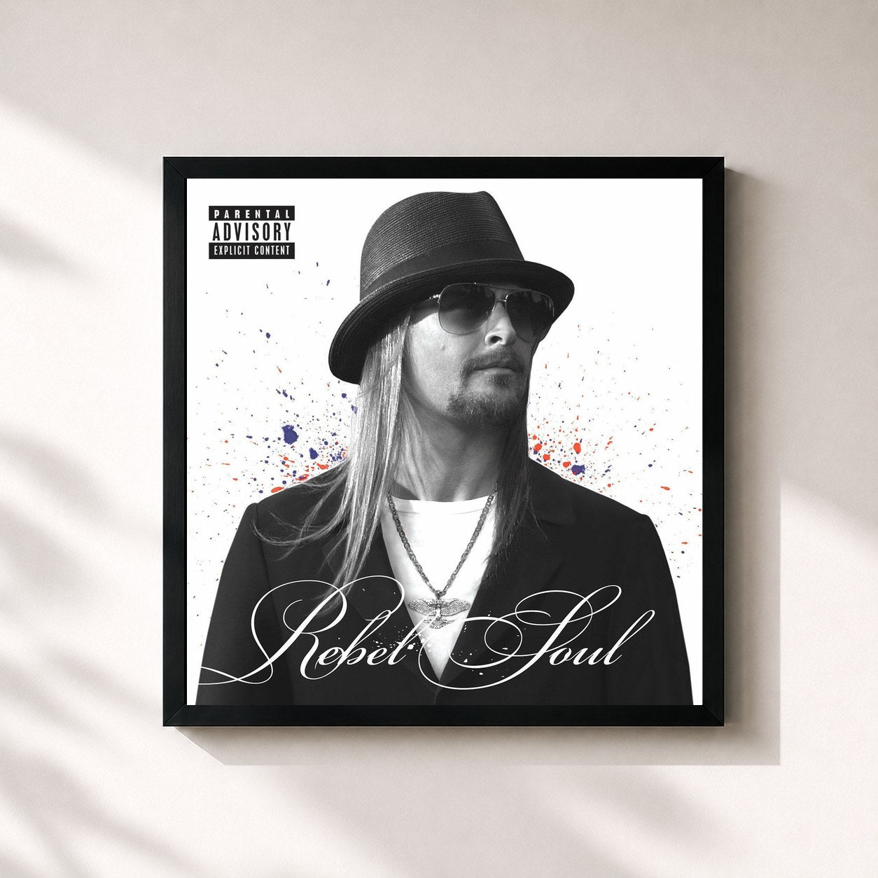 #noir Tableau carré de l'album Rebel Soul de Kid Rock, cadre noir 32x32 cm