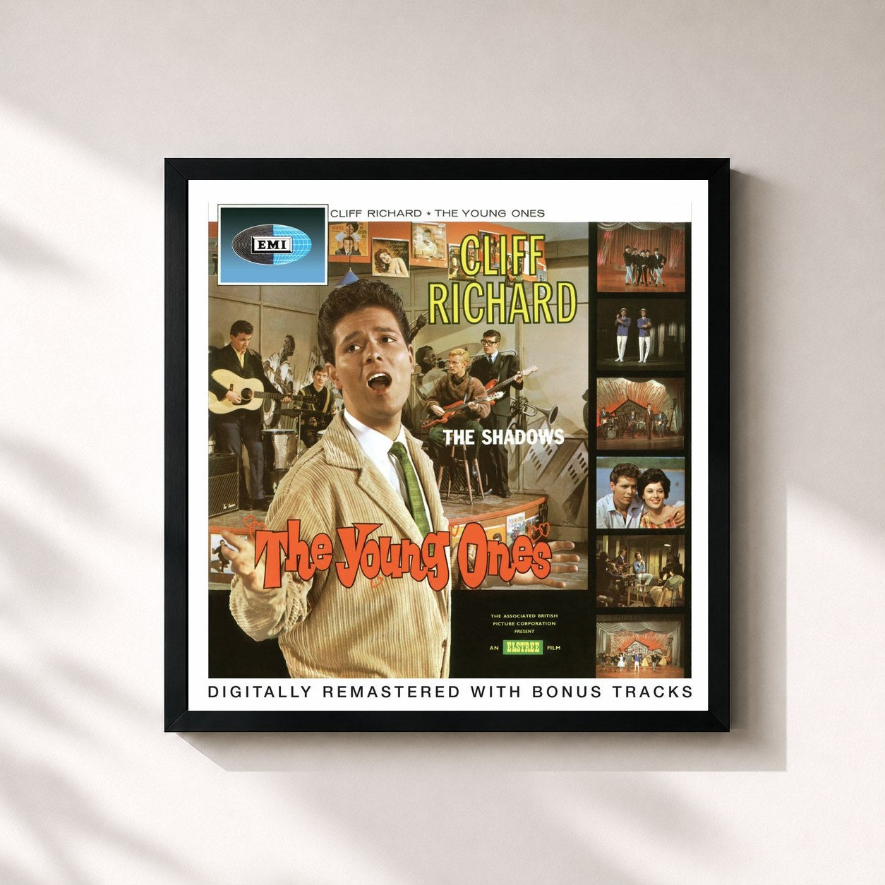 #noir Tableau carré de l'album The Young Ones de Cliff Richard, cadre noir 32x32 cm
