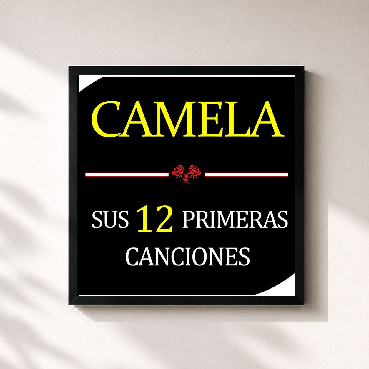 #noir Tableau carré de l'album Sus 12 Primeras Canciones de Camela, cadre noir 32x32 cm