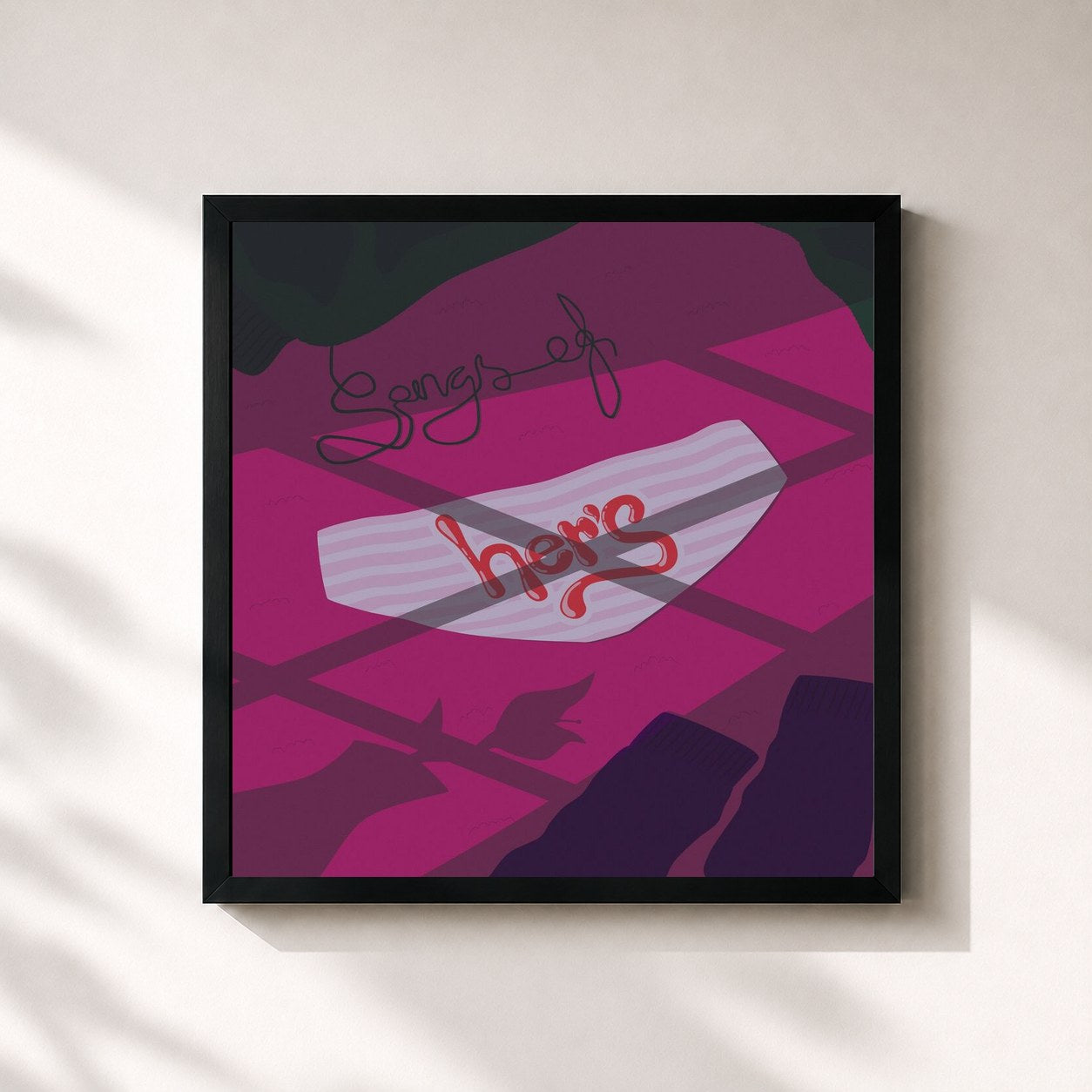#noir Tableau carré de l'album Songs of Her's de Her's, cadre noir 32x32 cm
