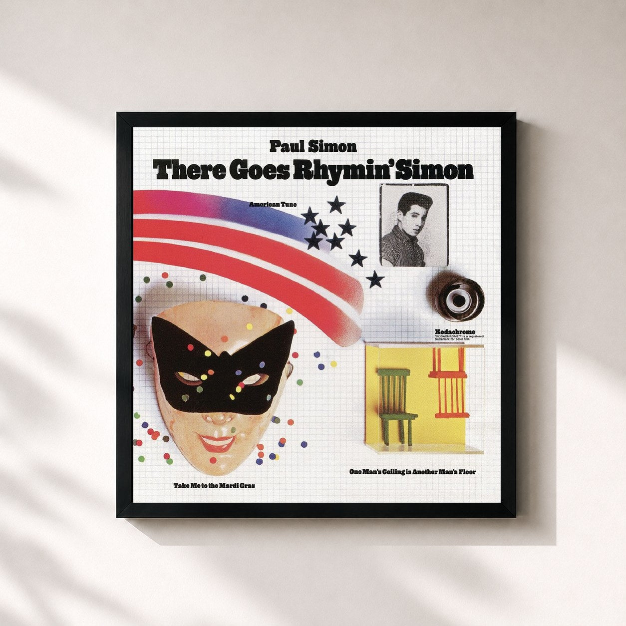 #noir Tableau carré de l'album There Goes Rhymin' Simon de Paul Simon, cadre noir 32x32 cm
