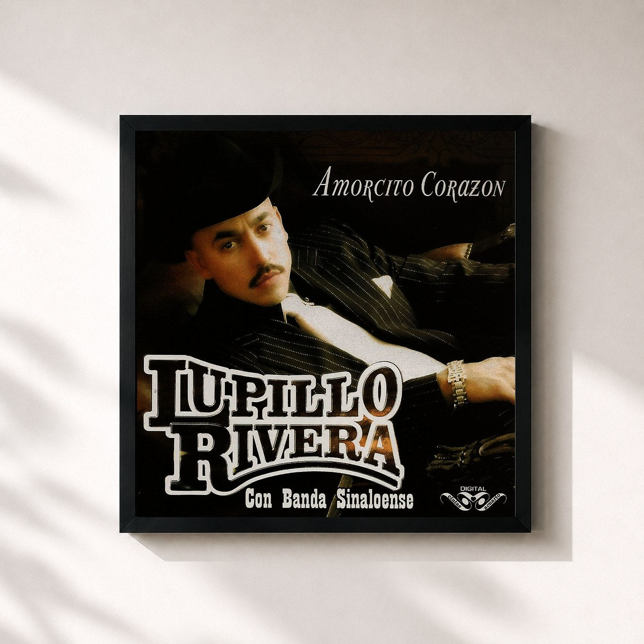 #noir Tableau carré de l'album Amorcito Corazon de Lupillo Rivera, cadre noir 32x32 cm