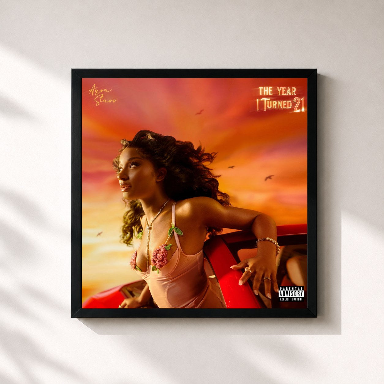 #noir Tableau carré de l'album The Year I Turned 21 de Ayra Starr, cadre noir 32x32 cm