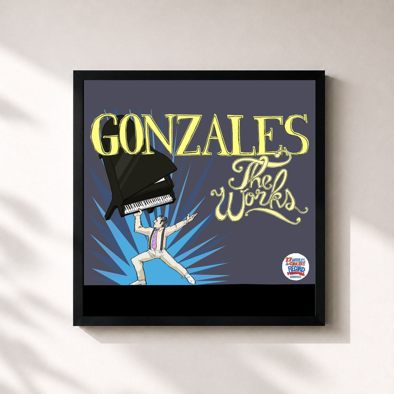 #noir Tableau carré de l'album Le Guinness World Record 'the Works' de Chilly Gonzales, cadre noir 32x32 cm