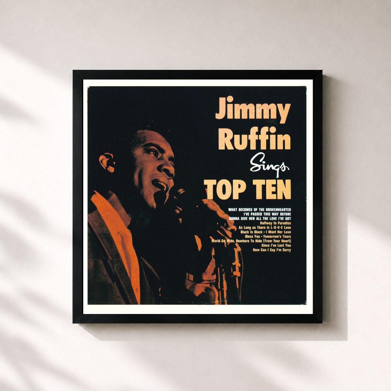 #noir Tableau carré de l'album Sings Top Ten de Jimmy Ruffin, cadre noir 32x32 cm
