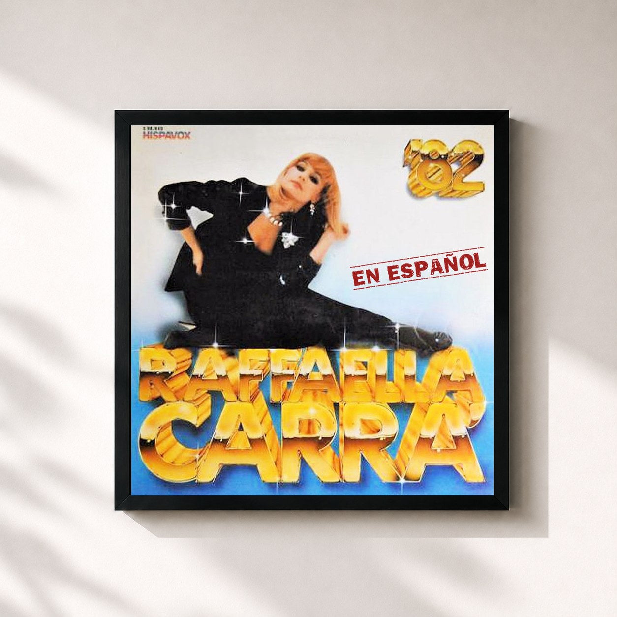 #noir Tableau carré de l'album '82 (en español) de Raffaella Carrà, cadre noir 32x32 cm