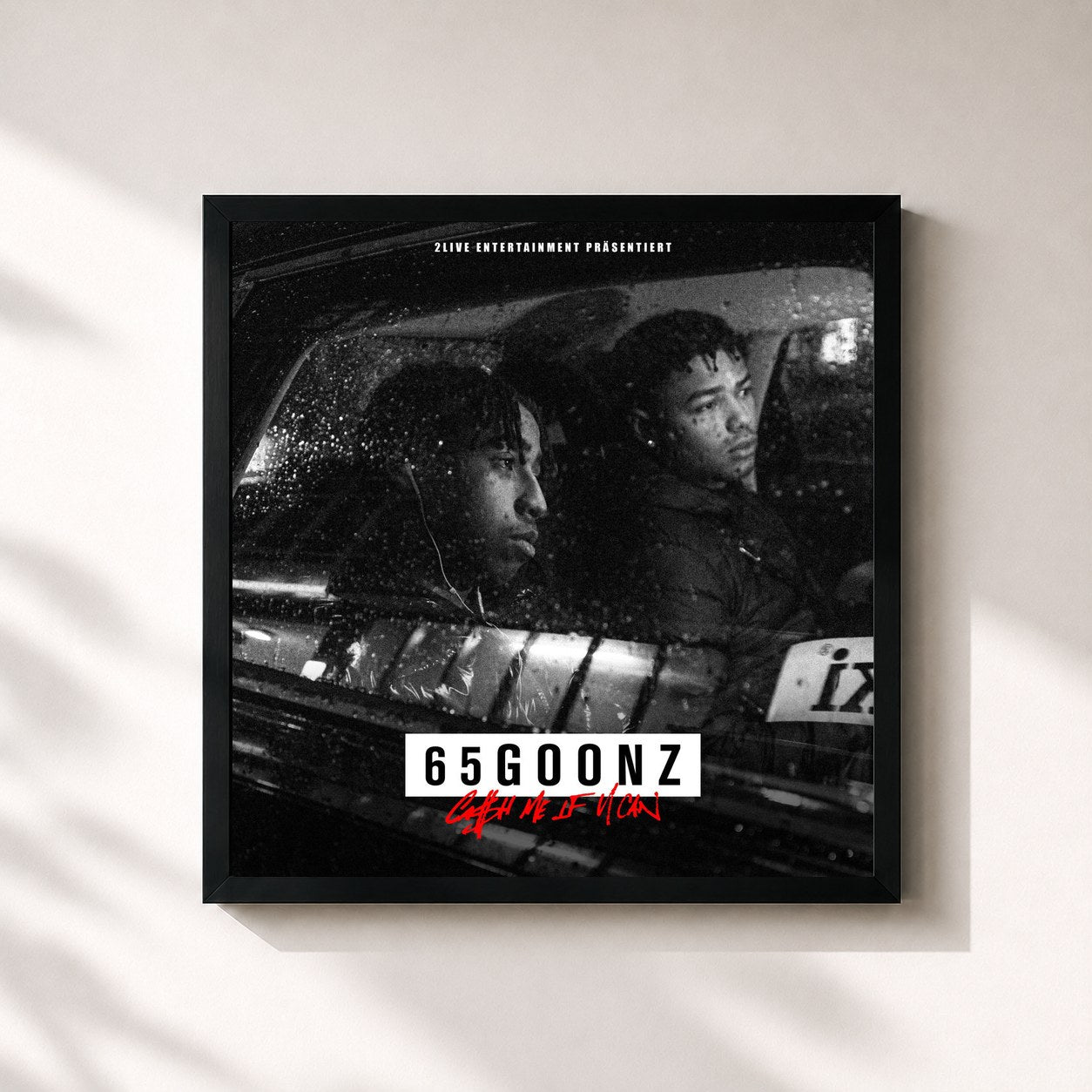 #noir Tableau carré de l'album Cash me if U can de 65Goonz, cadre noir 32x32 cm