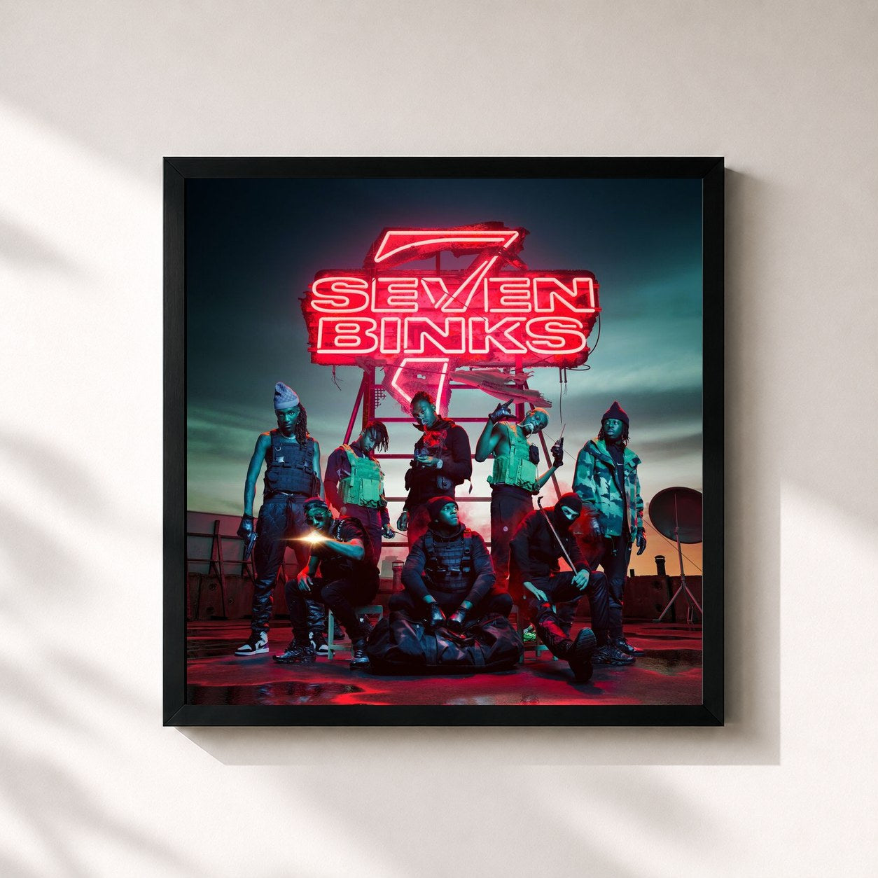 #noir Tableau carré de l'album Bat 7 de Seven Binks, cadre noir 32x32 cm