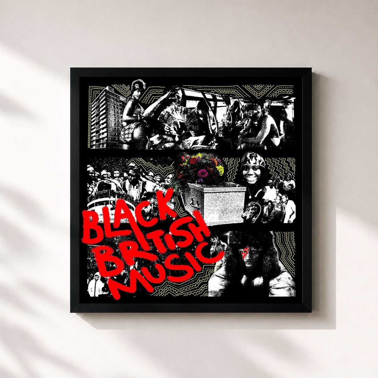 #noir Tableau carré de l'album black british music (2025) de Jim Legxacy, cadre noir 32x32 cm