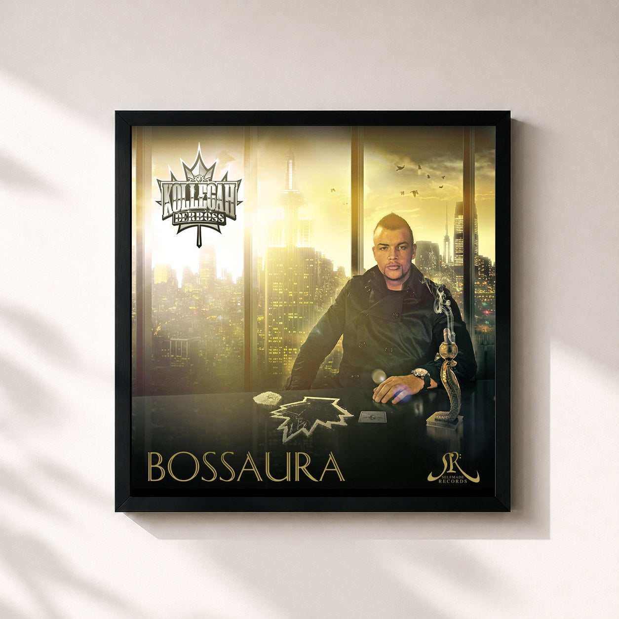 #noir Tableau carré de l'album Bossaura de Kollegah, cadre noir 32x32 cm