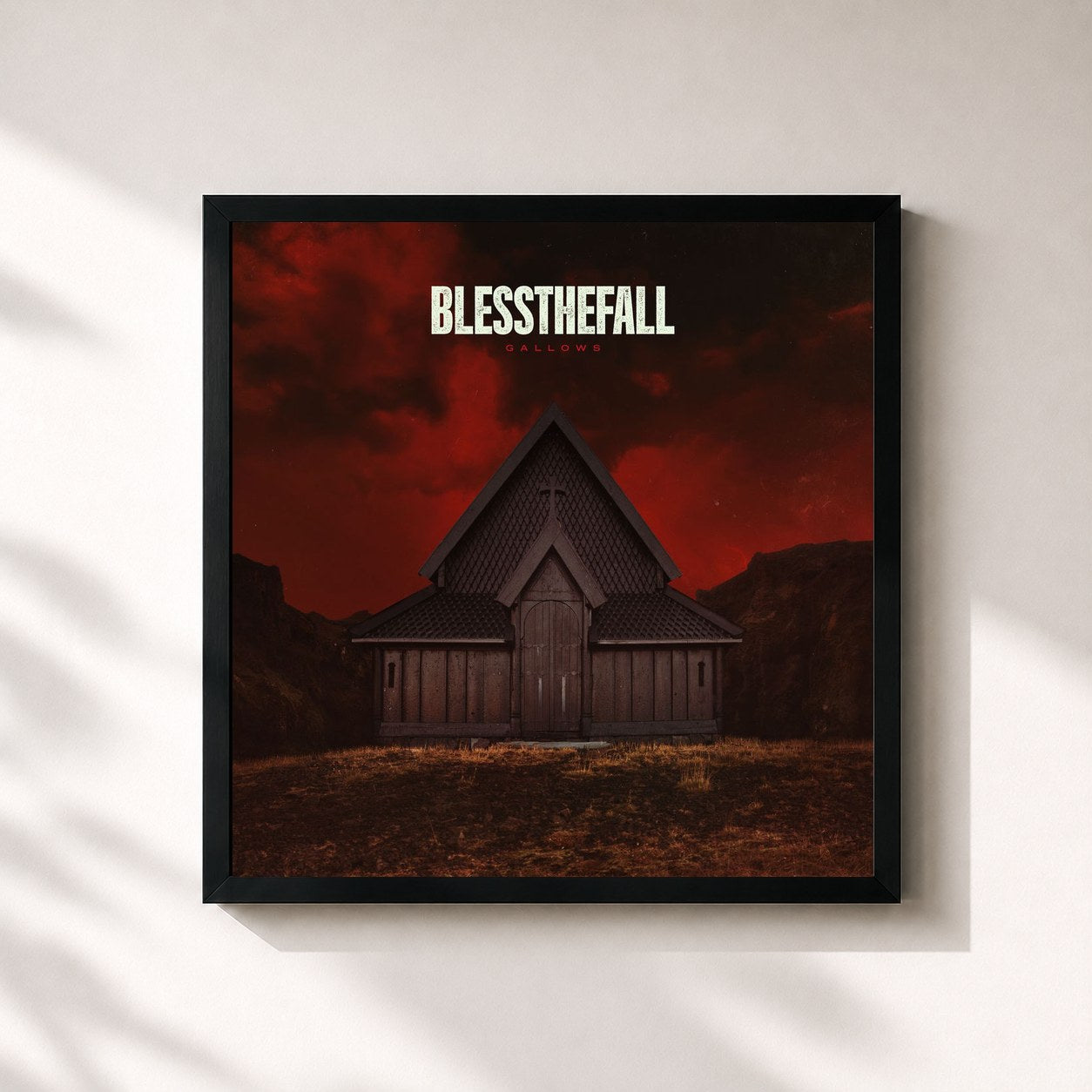 #noir Tableau carré de l'album GALLOWS de Blessthefall, cadre noir 32x32 cm