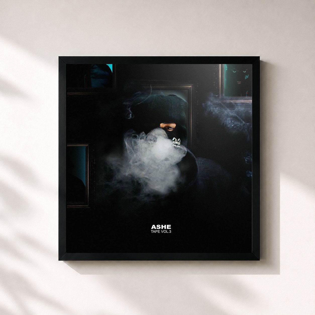 #noir Tableau carré de l'album Ashe Tape, Vol. 3 de ASHE 22, cadre noir 32x32 cm