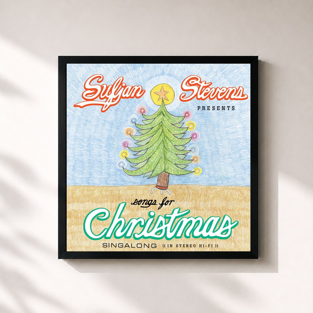#noir Tableau carré de l'album Songs For Christmas de Sufjan Stevens, cadre noir 32x32 cm