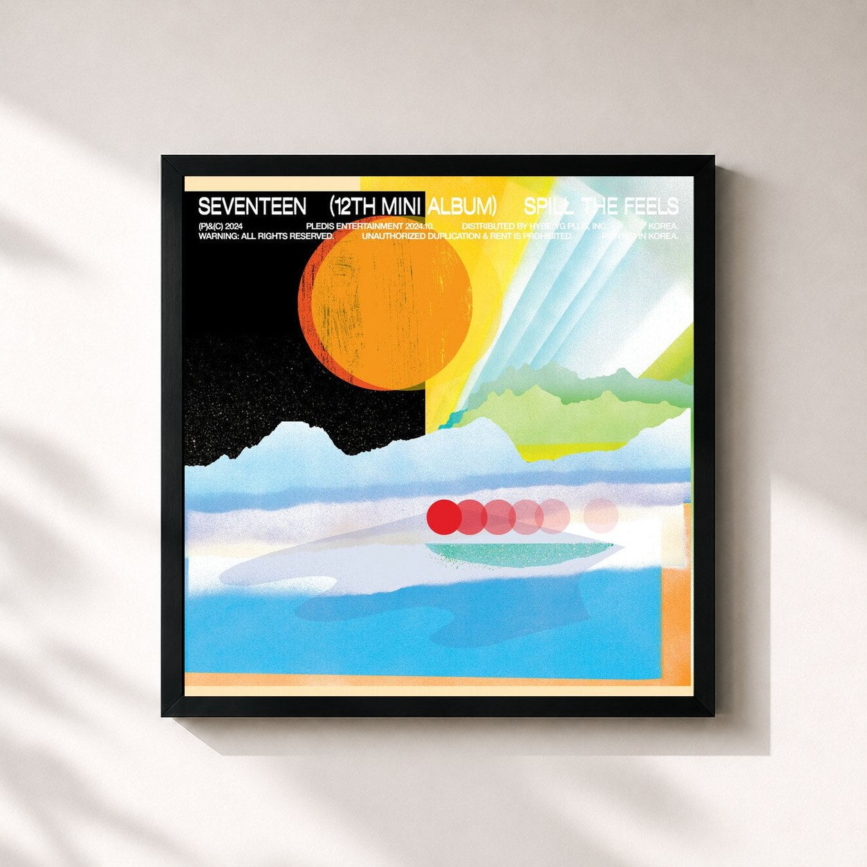 #noir Tableau carré de l'album SPILL THE FEELS de SEVENTEEN, cadre noir 32x32 cm
