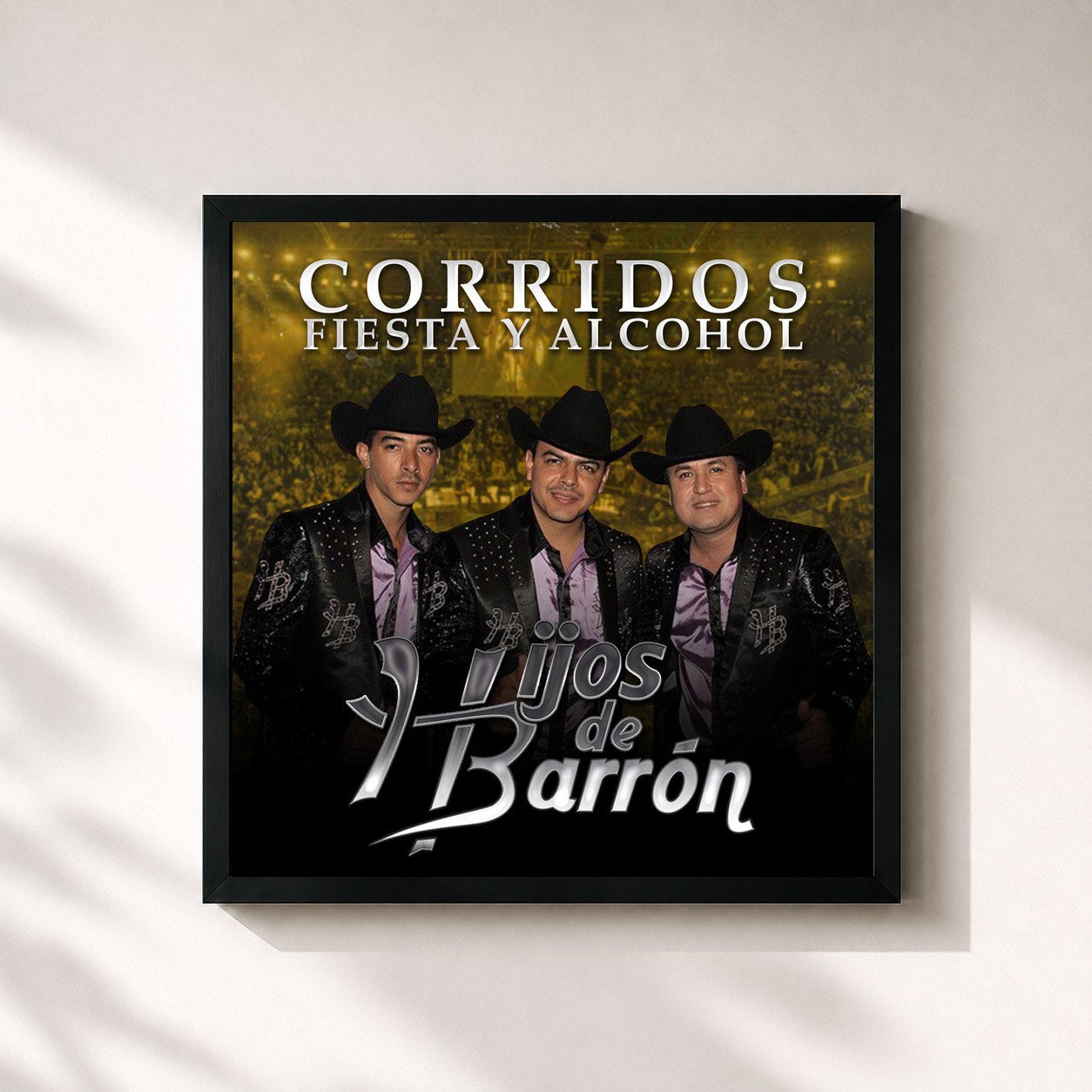 #noir Tableau carré de l'album Corridos, Fiesta y Alcohol de Hijos De Barron, cadre noir 32x32 cm