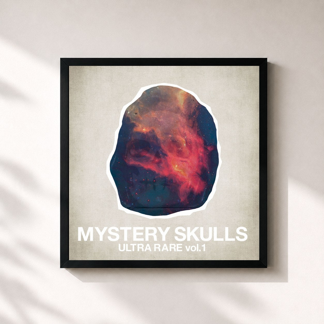 #noir Tableau carré de l'album Ultra Rare Vol 1 de Mystery Skulls, cadre noir 32x32 cm