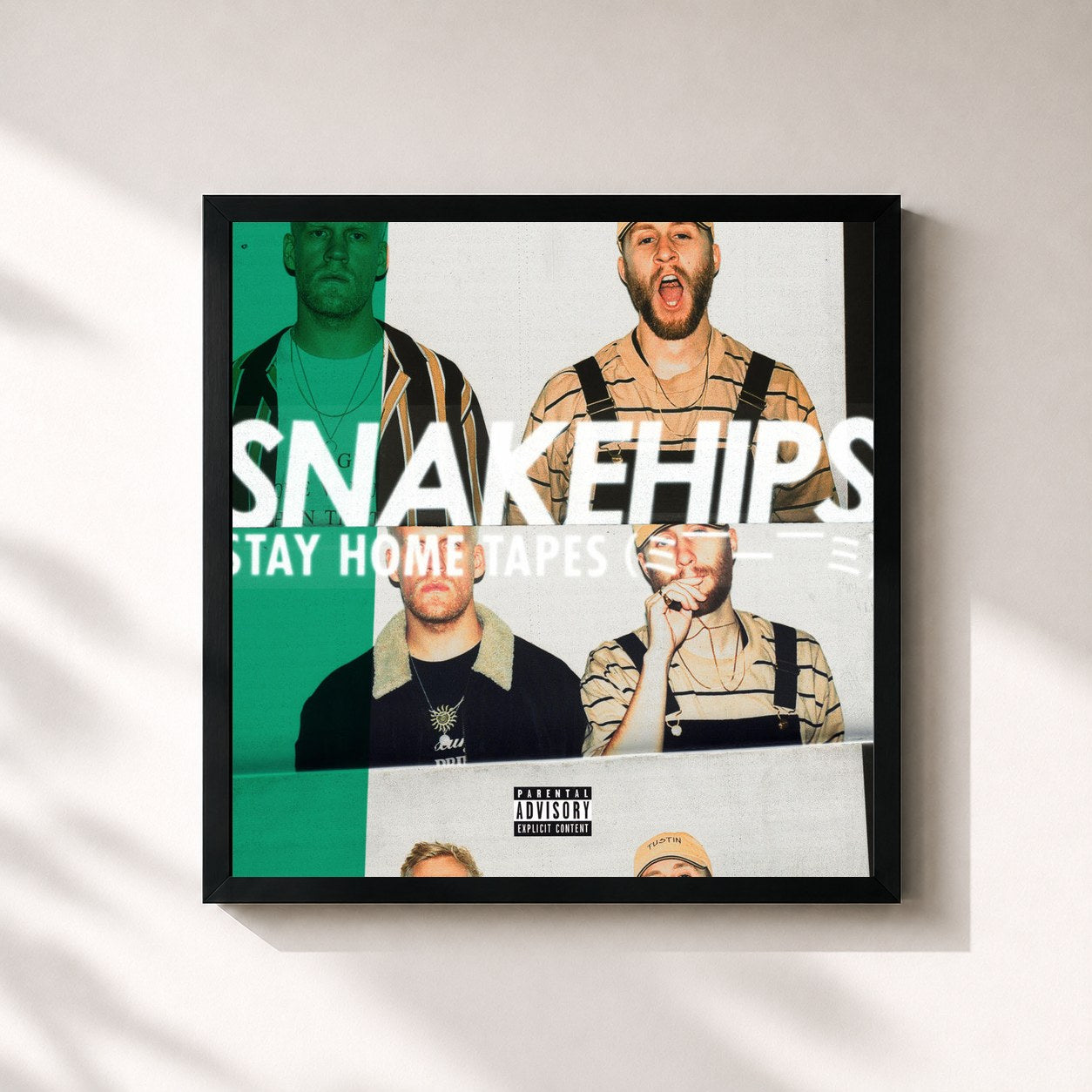 #noir Tableau carré de l'album STAY HOME TAPES （ミ￣ー￣ミ) de Snakehips, cadre noir 32x32 cm