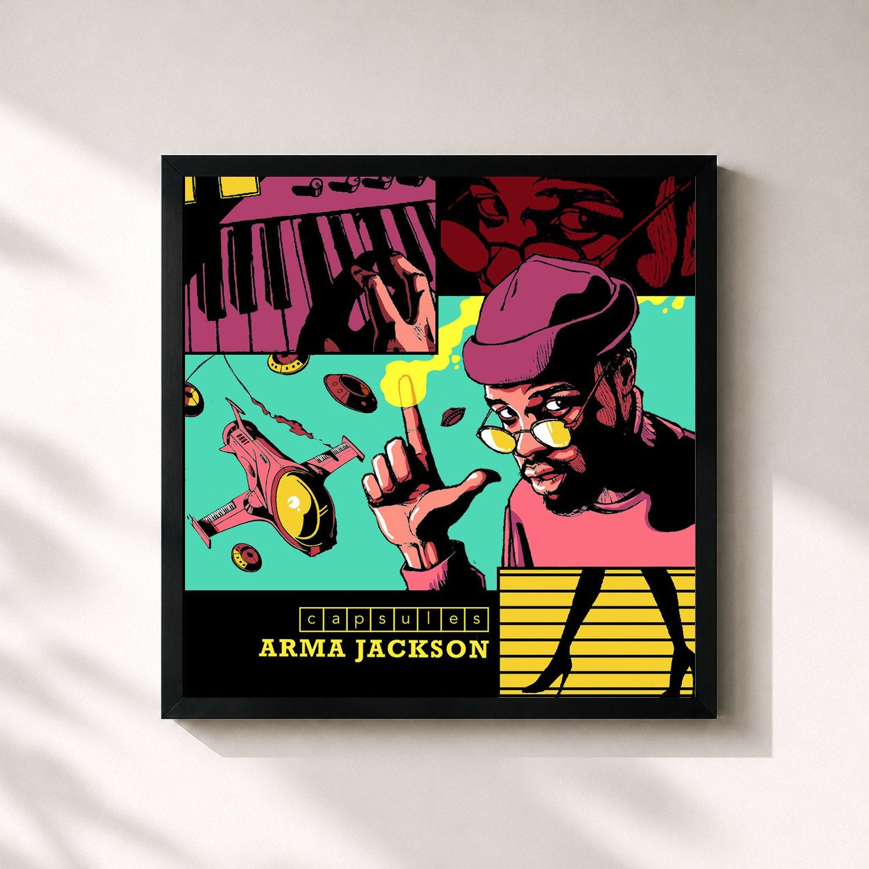 #noir Tableau carré de l'album Capsules de Arma Jackson, cadre noir 32x32 cm
