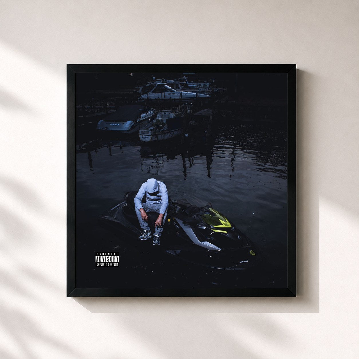 #noir Tableau carré de l'album LINK UP de Musso, cadre noir 32x32 cm