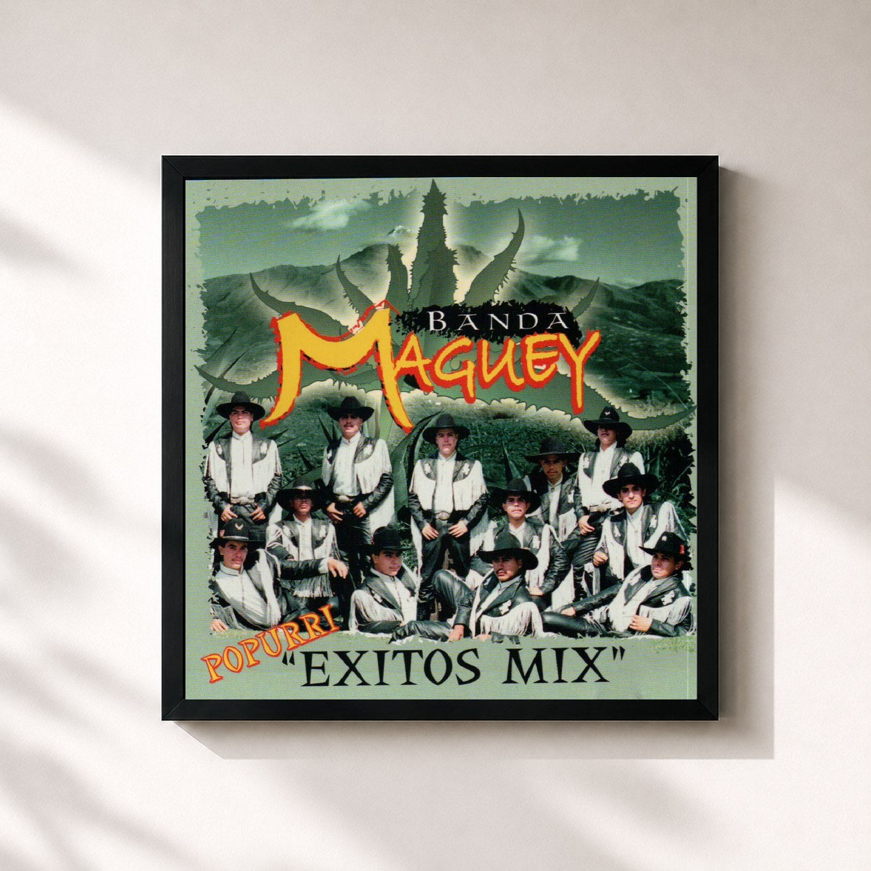 #noir Tableau carré de l'album Popurri Exitos Mix de Banda Maguey, cadre noir 32x32 cm