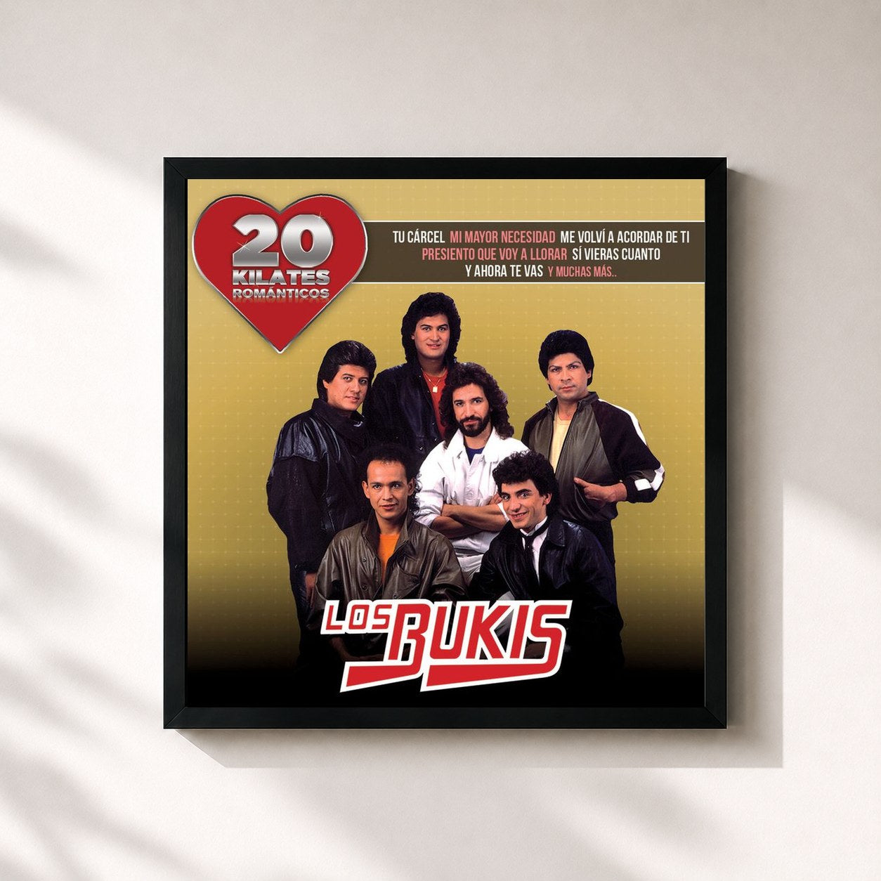 #noir Tableau carré de l'album 20 Kilates Románticos de Los Bukis, cadre noir 32x32 cm