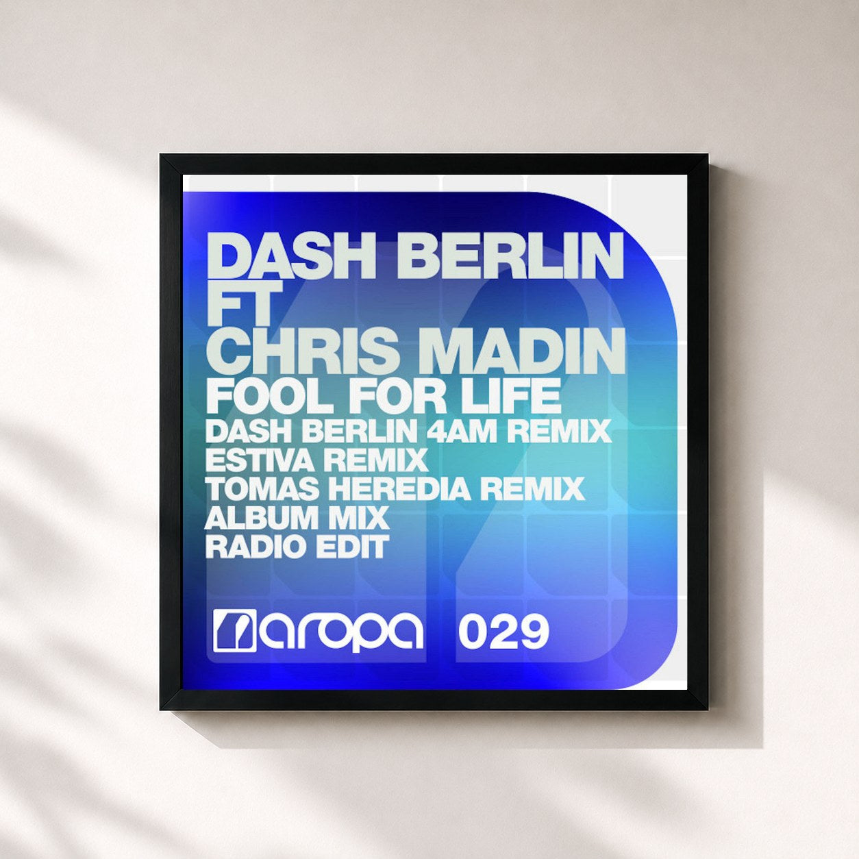 #noir Tableau carré de l'album Fool For Life de Dash Berlin, cadre noir 32x32 cm