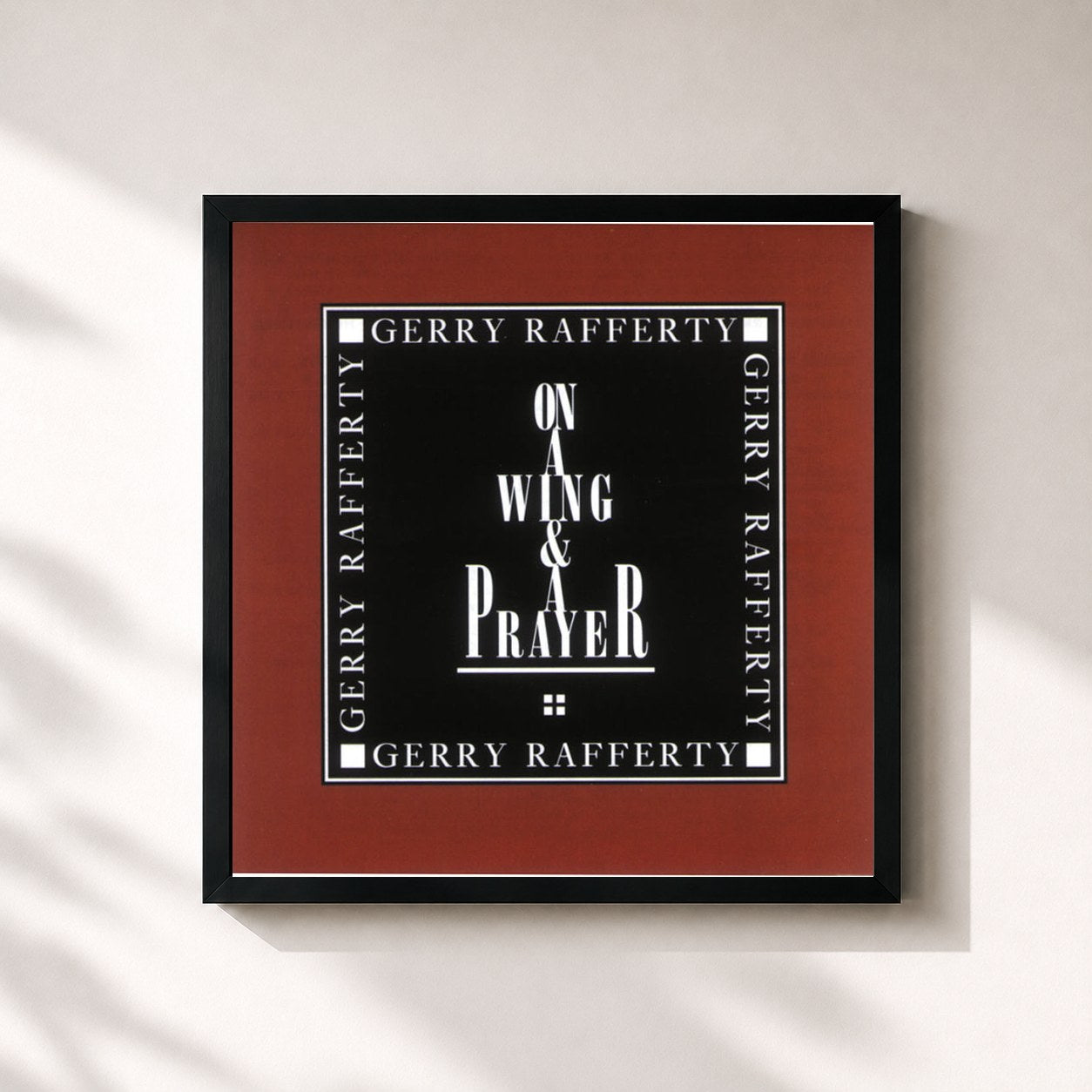 #noir Tableau carré de l'album On A Wing & A Prayer de Gerry Rafferty, cadre noir 32x32 cm