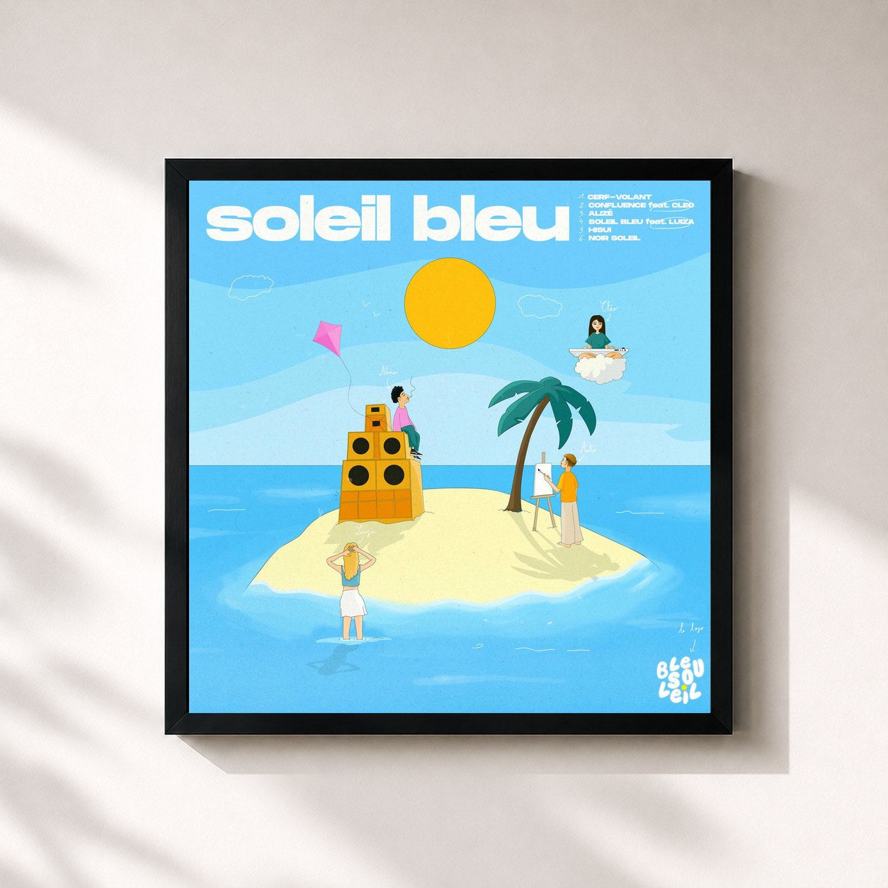 #noir Tableau carré de l'album Soleil bleu de Bleu Soleil, cadre noir 32x32 cm