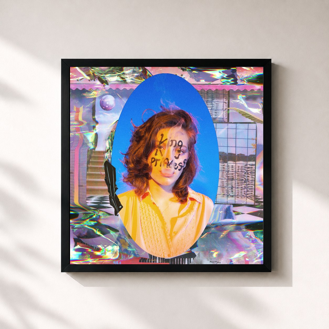#noir Tableau carré de l'album Make My Bed de King Princess, cadre noir 32x32 cm