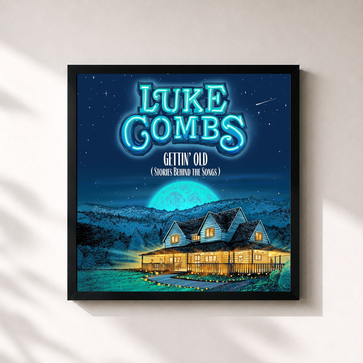 #noir Tableau carré de l'album Gettin' Old (Stories Behind the Songs) de Luke Combs, cadre noir 32x32 cm