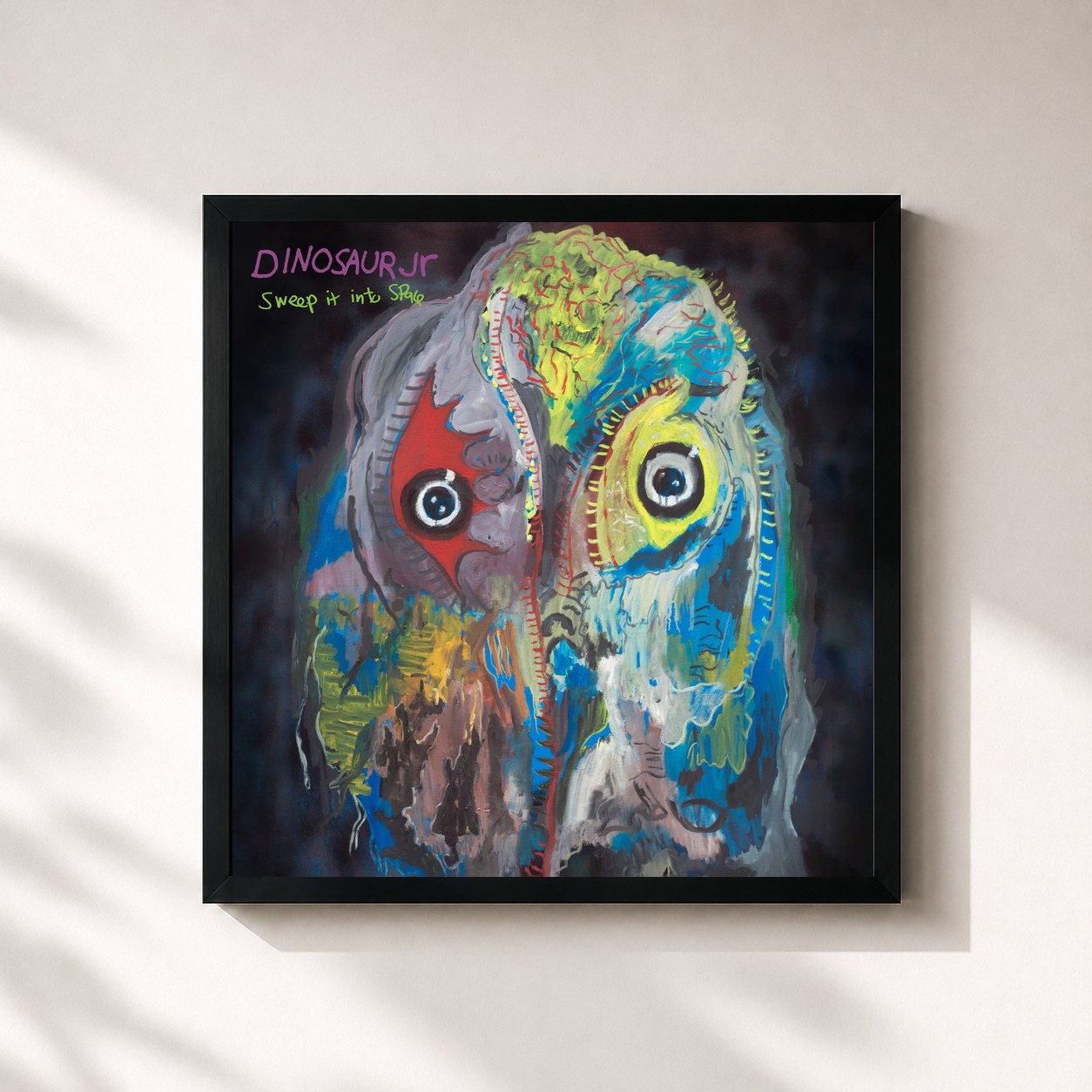 #noir Tableau carré de l'album Sweep It Into Space de Dinosaur Jr., cadre noir 32x32 cm