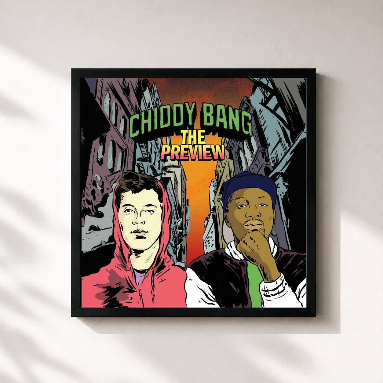 #noir Tableau carré de l'album The Preview de Chiddy Bang, cadre noir 32x32 cm