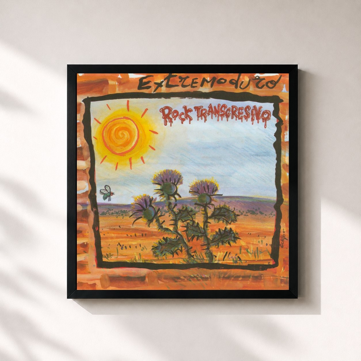 #noir Tableau carré de l'album Rock Transgresivo de Extremoduro, cadre noir 32x32 cm