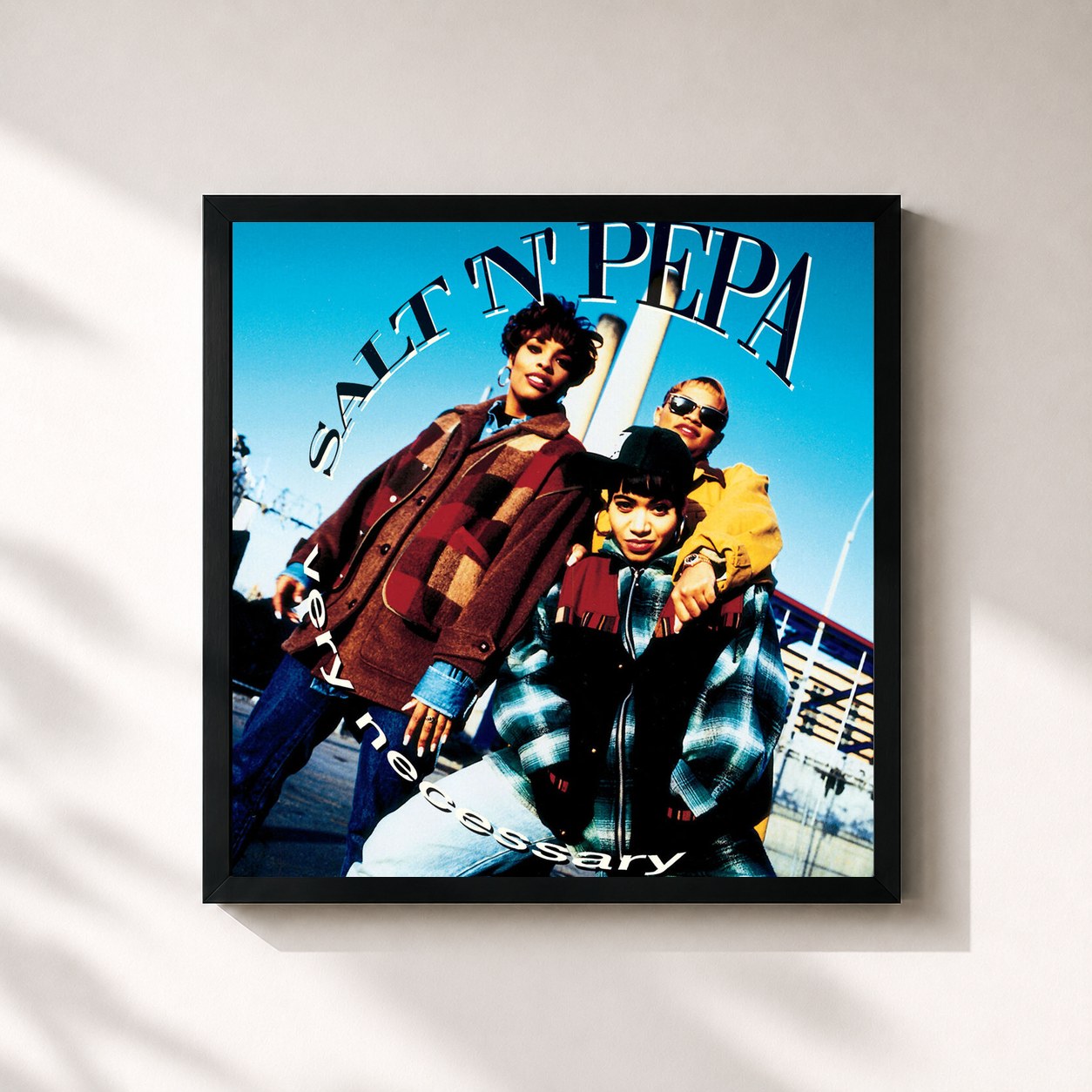 #noir Tableau carré de l'album Very Necessary de Salt-N-Pepa, cadre noir 32x32 cm