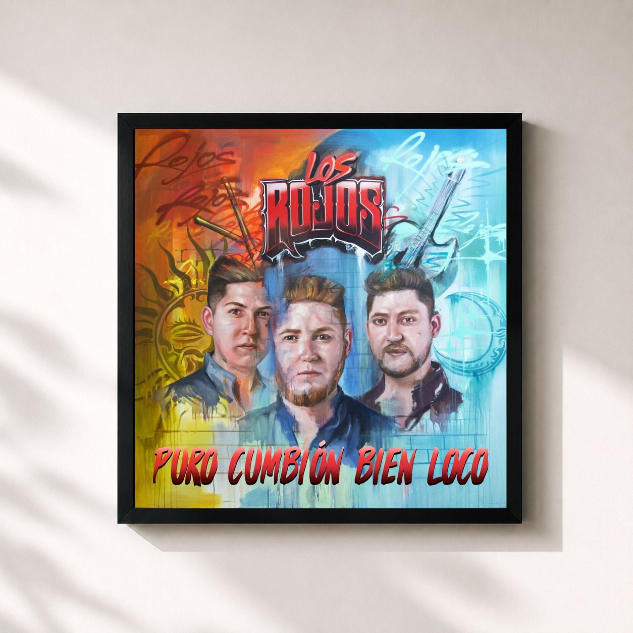 #noir Tableau carré de l'album Puro Cumbión Bien Loco de Los Rojos, cadre noir 32x32 cm