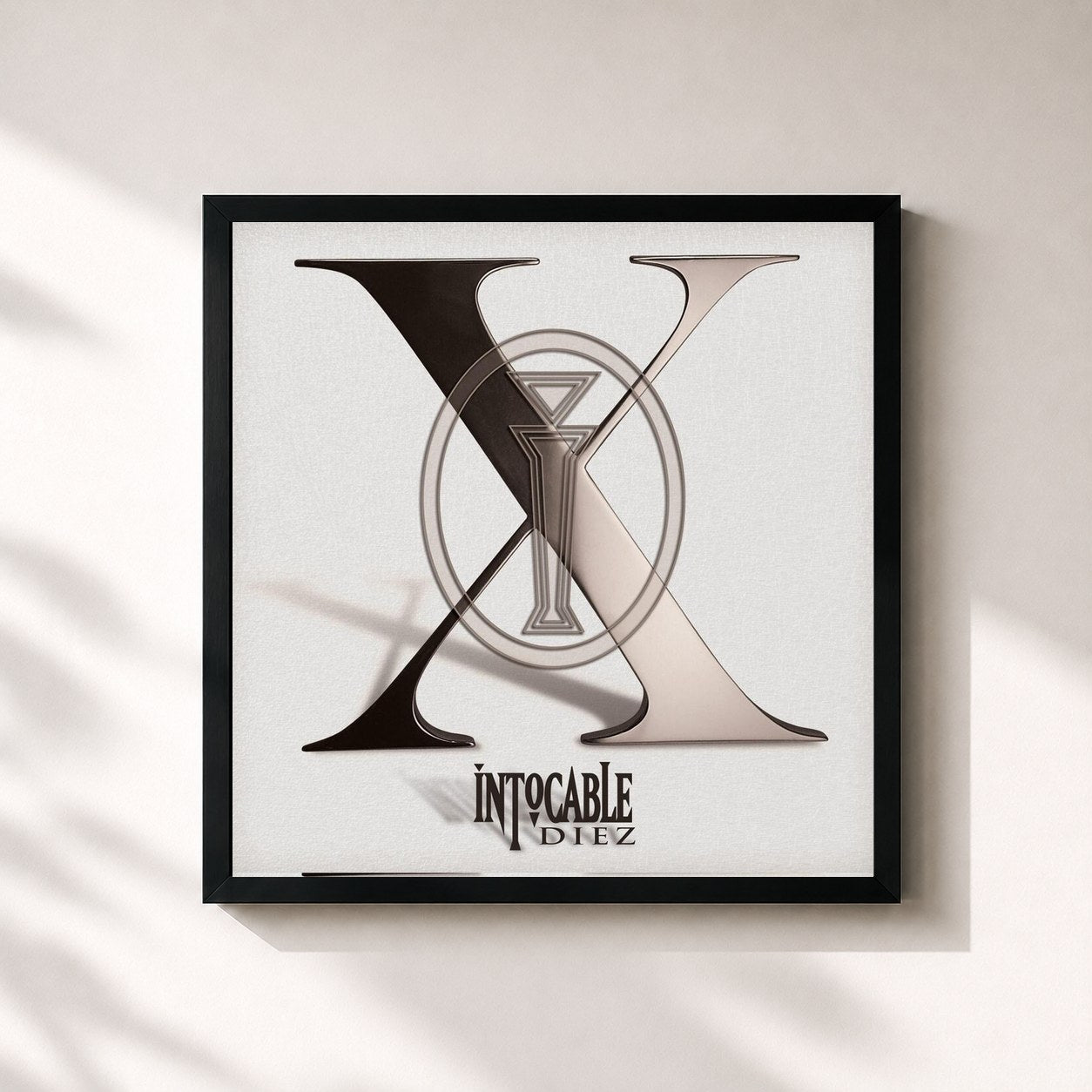 #noir Tableau carré de l'album X de Intocable, cadre noir 32x32 cm