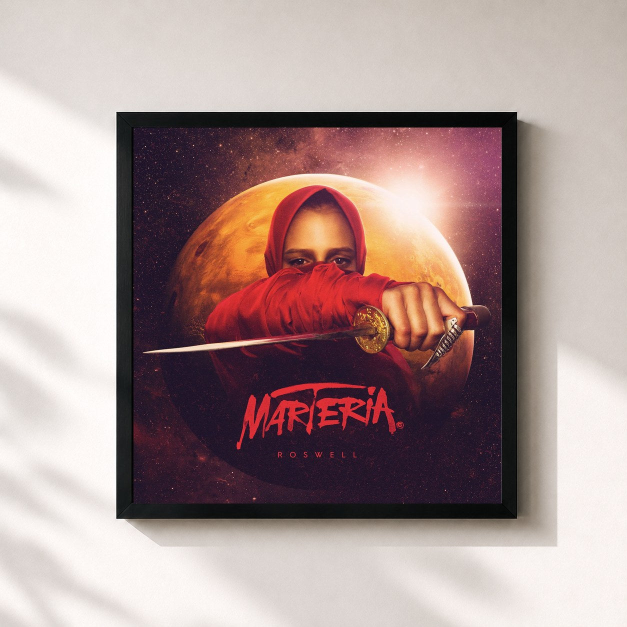 #noir Tableau carré de l'album Roswell de Marteria, cadre noir 32x32 cm