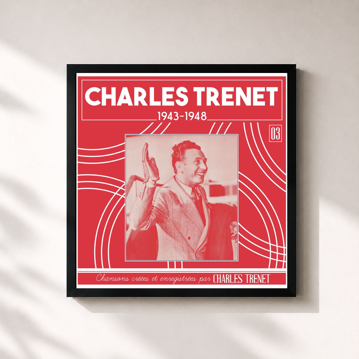 #noir Tableau carré de l'album 1943 - 1948 (Remasterisé en 2017) de Charles Trenet, cadre noir 32x32 cm