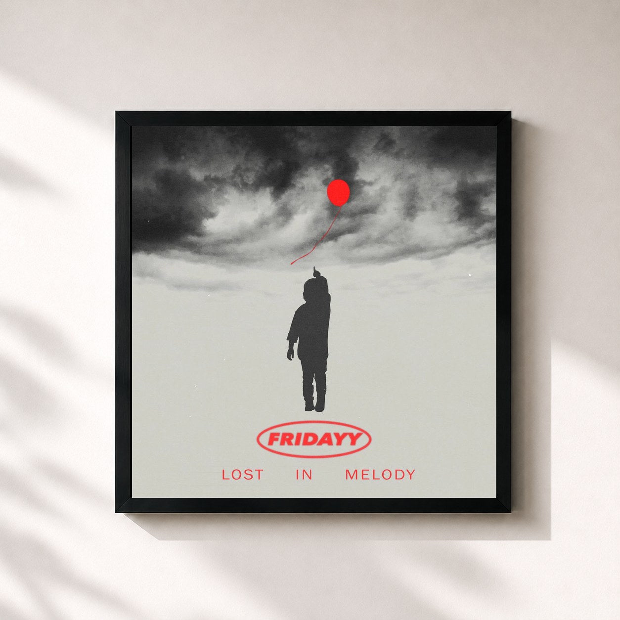 #noir Tableau carré de l'album Lost In Melody (Deluxe) de Fridayy, cadre noir 32x32 cm