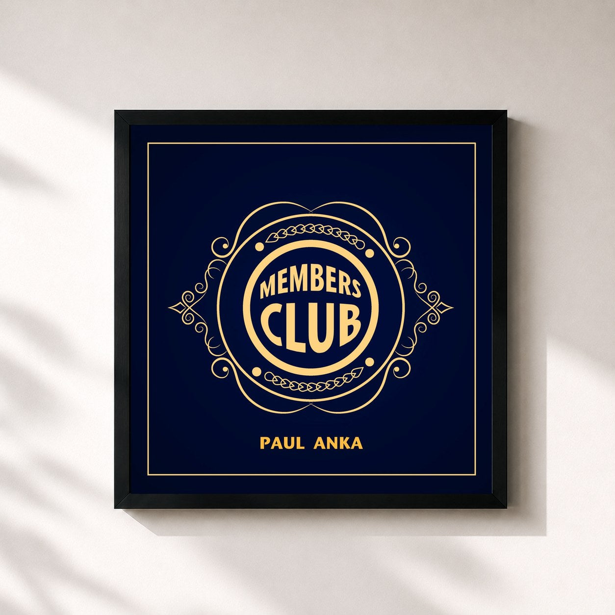 #noir Tableau carré de l'album Members Club de Paul Anka, cadre noir 32x32 cm