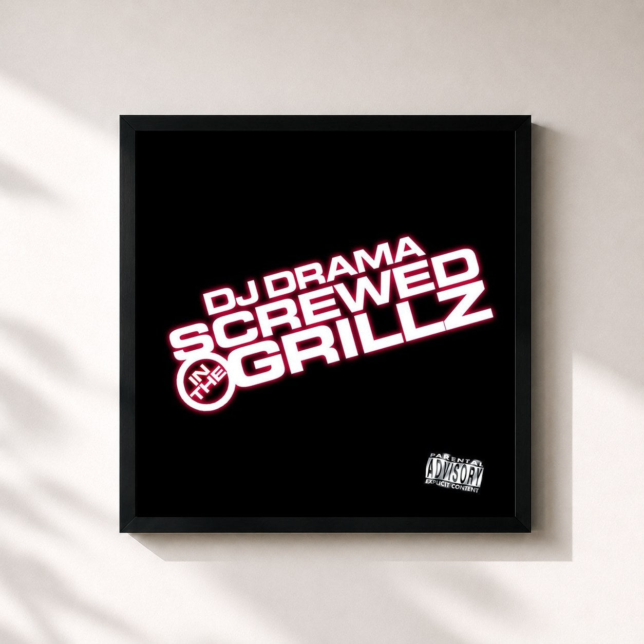 #noir Tableau carré de l'album Screwed In The Grillz Vol. 1 de Dj Drama, cadre noir 32x32 cm