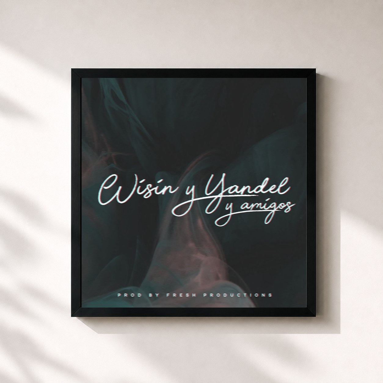#noir Tableau carré de l'album Wisin & Yandel y Amigos de Wisin & Yandel, cadre noir 32x32 cm