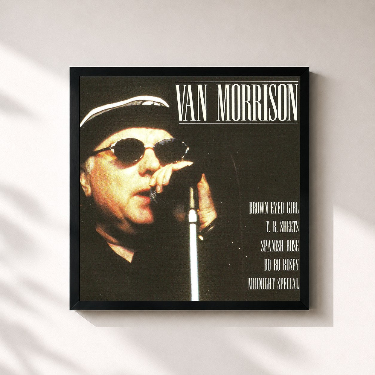 #noir Tableau carré de l'album Van Morrison de Van Morrison, cadre noir 32x32 cm