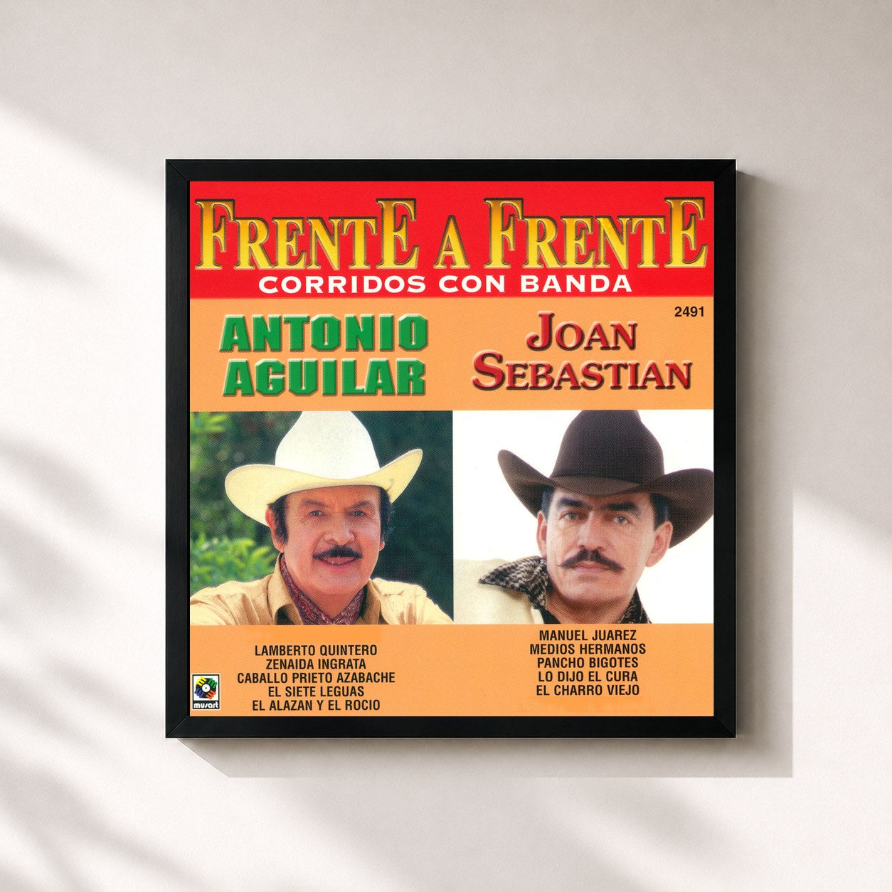 #noir Tableau carré de l'album Frente A Frente: Corridos Con Banda de Joan Sebastian, cadre noir 32x32 cm