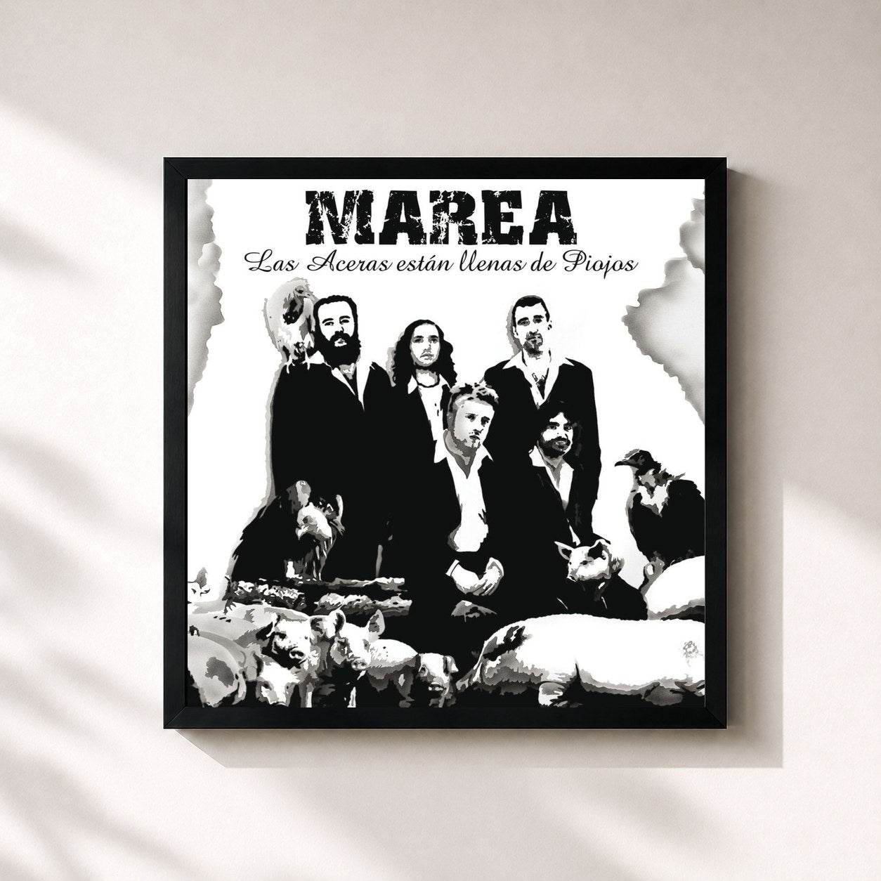#noir Tableau carré de l'album Las aceras estan llenas de piojos de Marea, cadre noir 32x32 cm