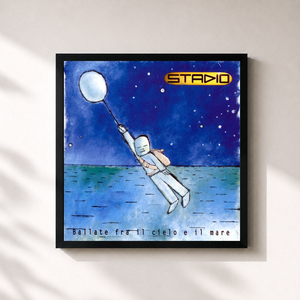 #noir Tableau carré de l'album Ballate Fra Il Cielo E Il Mare de Stadio, cadre noir 32x32 cm
