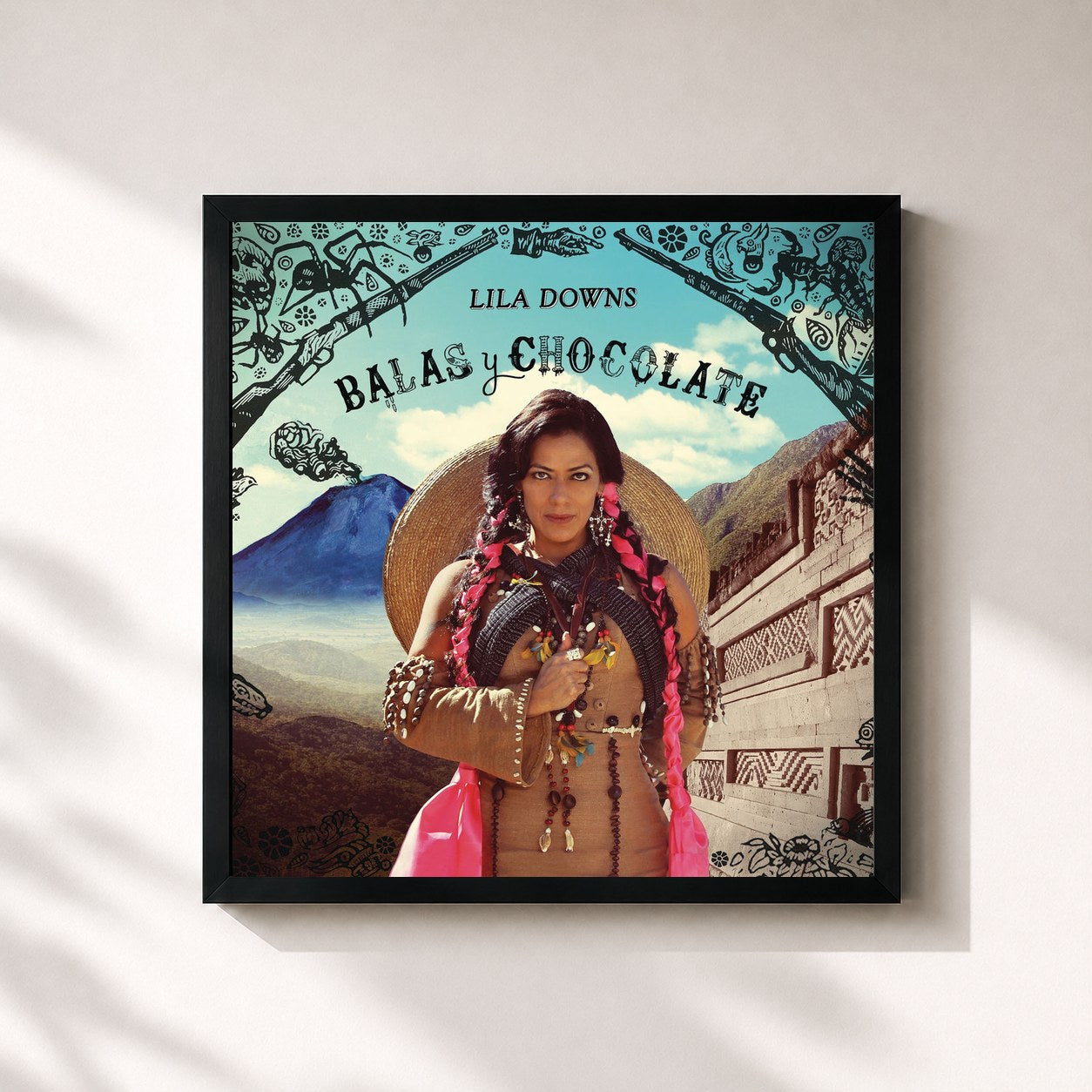 #noir Tableau carré de l'album Balas y Chocolate de Lila Downs, cadre noir 32x32 cm