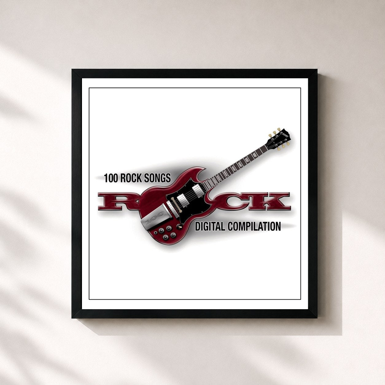 #noir Tableau carré de l'album Rock 100 de Travis, cadre noir 32x32 cm
