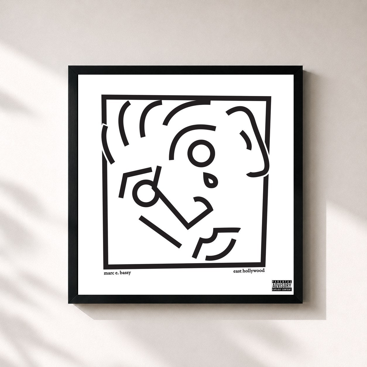 #noir Tableau carré de l'album East Hollywood de Marc E. Bassy, cadre noir 32x32 cm