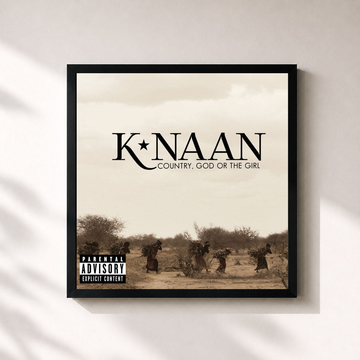 #noir Tableau carré de l'album Country, God Or The Girl de K'naan, cadre noir 32x32 cm